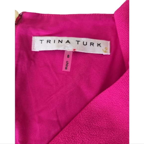 Trina Turk Puff Sleeve Mini Dress Pink V-Neck Balloon Sleeve Size 8 Glamoratti - Picture 4 of 10